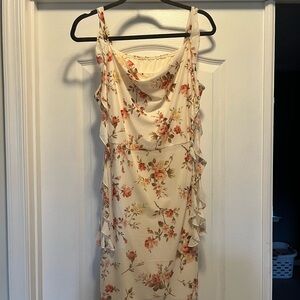 Floral Cowl Neck Sleeveless Dress - Cream with Peach Floral